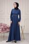 Women's Abaya Striped Waist Printed Flared Mevlana Abaya - 6