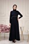 Women's Abaya Striped Waist Printed Flared Mevlana Abaya - 3