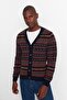 Lacivert Slim Fit Yünlü V Yaka Jakarlı Triko Hırka TMNAW20HI0029 - 3