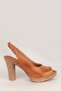 Women's Tan Genuine Leather Heeled Sandals 6978 - 3