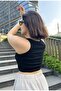 Halter Neck Crop Blouse Black - 3