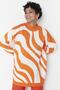Ecru Orange Animal Stripe Patterned Half Turtleneck Knitwear Sweater TCTAW23KZ00023 - 2