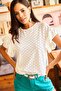 Women's Ecru Sleeve Ruffled Scallop Look Woven Blouse BLZ-19001936
