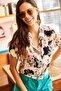 Women's Beige Floral Patterned Bat Woven Viscose Shirt GML-19001002 - 6