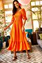Women's Orange Glittered Square Collar Bodrum Dress ELB-19001557 - 2