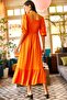 Women's Orange Glittered Square Collar Bodrum Dress ELB-19001557 - 6