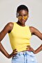 Women's Black Yellow Halter Neck Ribbed 2-Pack Crop Blouse - 2