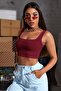 Women's Burgundy Strappy Crop Top Blouse - 2