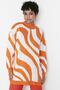 Ecru Orange Animal Stripe Patterned Half Turtleneck Knitwear Sweater TCTAW23KZ00023