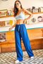 Women's Cobalt Blue Belted Woven Viscon Palazzo Trousers PNT-19000169
