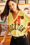Women's Yellow A Brocton V-Neck Semi-Transparent Knitted T-Shirt TSH-19000613