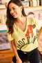 Women's Yellow A Brocton V-Neck Semi-Transparent Knitted T-Shirt TSH-19000613 - 4