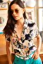 Women's Beige Floral Patterned Bat Woven Viscose Shirt GML-19001002 - 3