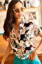 Women's Beige Floral Patterned Bat Woven Viscose Shirt GML-19001002 - 5