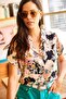 Women's Beige Floral Patterned Bat Woven Viscose Shirt GML-19001002 - 7