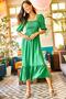Women's Grass Green Glittered Square Collar Bodrum Dress ELB-19001557 - 3