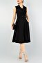 Stretchy Fabric Double Breasted Collar Belt Detailed Pleated Below the Knee Black Dress