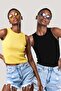 Women's Black Yellow Halter Neck Ribbed 2-Pack Crop Blouse