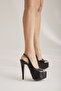 795 Open Toe Back Strap Black Patent Leather 15 cm Women's Classic Platform Heeled Shoes
