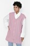 Pink V-Neck Knitwear Sweater TCTAW23SV00005 - 4