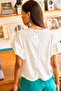 Women's Ecru Sleeve Ruffled Scallop Look Woven Blouse BLZ-19001936 - 6