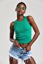 Women's Green White Halter Neck Ribbed 2-Pack Crop Blouse - 2