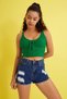 Women's Dark Green Zigzag String Knitwear Blouse - 3