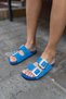 Josef Women's Blue Genuine Suede Stone Detail Slippers - 7