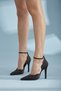 Women's Black Satin Women's Stiletto, High Heels - 6