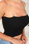 Women's Pearl Strap Corded Summer Knitwear Black Crop Blouse - 4