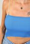 Women's Pearl Strap Corded Summer Knitwear Blue Crop Blouse - 4