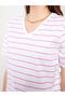 Women's Pink T-Shirt V-Neck Striped Short Sleeve Cotton Printed by Your Fashion Style - 4
