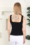 Women's Thick Strap Square Neck Summer Knitwear Black Crop Blouse - 6