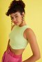 Women's Green Front Oval Back Plain Detailed Ribbed Crop - 3