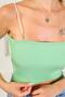 Women's Pearl Strap Ribbed Summer Knitwear Green Crop Blouse - 4