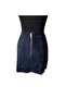 Genuine Shiny Lambskin and Suede Navy Blue Mini Skirt - 3