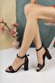 Women's Black Skin Single Band 8cm Thick Heeled Classic Shoes