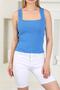 Women's Thick Strap Square Neck Summer Knitwear Blue Crop Blouse - 2