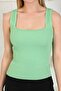 Women's Thick Strap Square Neck Summer Knitwear Green Crop Blouse - 2