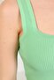Women's Thick Strap Square Neck Summer Knitwear Green Crop Blouse - 5