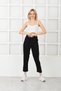 Women's Summer Belmando Fabric Black Linen Trousers with Elastic Waistband and Belt Detail - 3