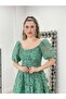 Glitter Fabric Boat Neck Dress - Emerald Green - 4