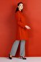 Snap Button Collarless Coat Orange - 4