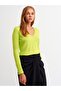 2443 V-Neck Sleeve Cuff Drop Sweater-lime