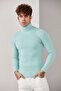 Men's Baby Blue Turtleneck Knitwear Lycra Sweater