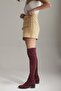 Stretch Above Knee Stretch Burgundy Suede 5 cm Women's Boots, Heeled Boots - 3