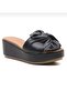 Women's Black Genuine Leather Bow Slippers - 2