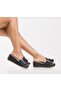 Women's Black Genuine Leather Bow Slippers - 3