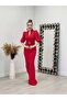 Scuba Fabric Stand Collar Dress Red - 2