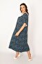 Women's Large Size Navy Blue Lace Collar Comfortable Cut Long Viscose Dress 65n33206 - 3